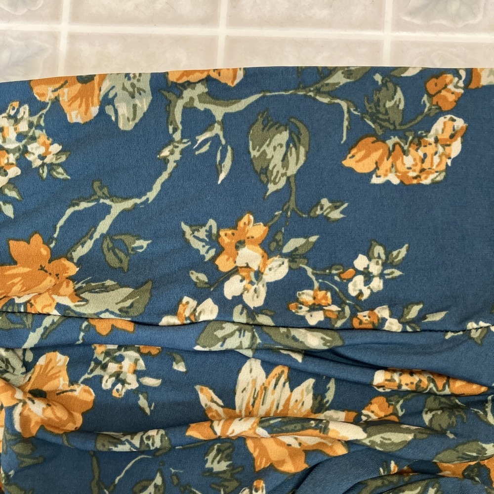 LuLaRoe Teal Gold floral print A-Line Azure skirt large Yoga waist band pull on - Picture 3 of 4